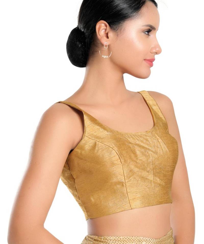 women's dupion silk blend  padded back open sleeveless saree blouse