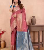 mauve banarasi zari work lichi silk blend traditional saree with blouse