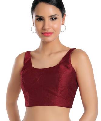 women's dupion silk blend  padded back open sleeveless saree blouse 1
