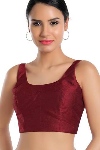 women's dupion silk blend  padded back open sleeveless saree blouse