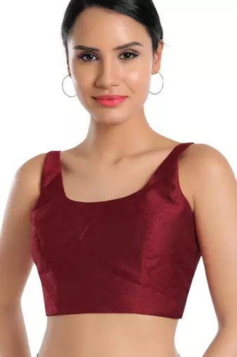 women's dupion silk blend  padded back open sleeveless saree blouse