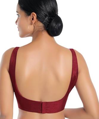 women's dupion silk blend  padded back open sleeveless saree blouse 2