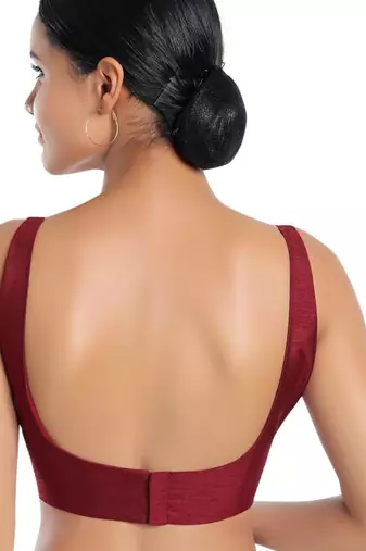 women's dupion silk blend  padded back open sleeveless saree blouse