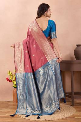 mauve banarasi zari work lichi silk blend traditional saree with blouse 3