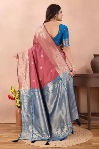 mauve banarasi zari work lichi silk blend traditional saree with blouse