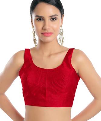 women's dupion silk blend  padded back open sleeveless saree blouse 1