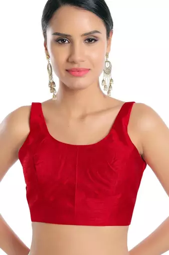 women's dupion silk blend  padded back open sleeveless saree blouse