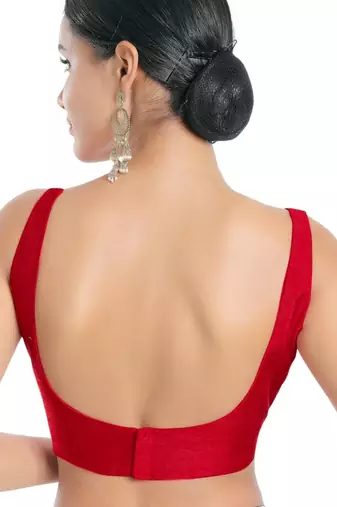women's dupion silk blend  padded back open sleeveless saree blouse