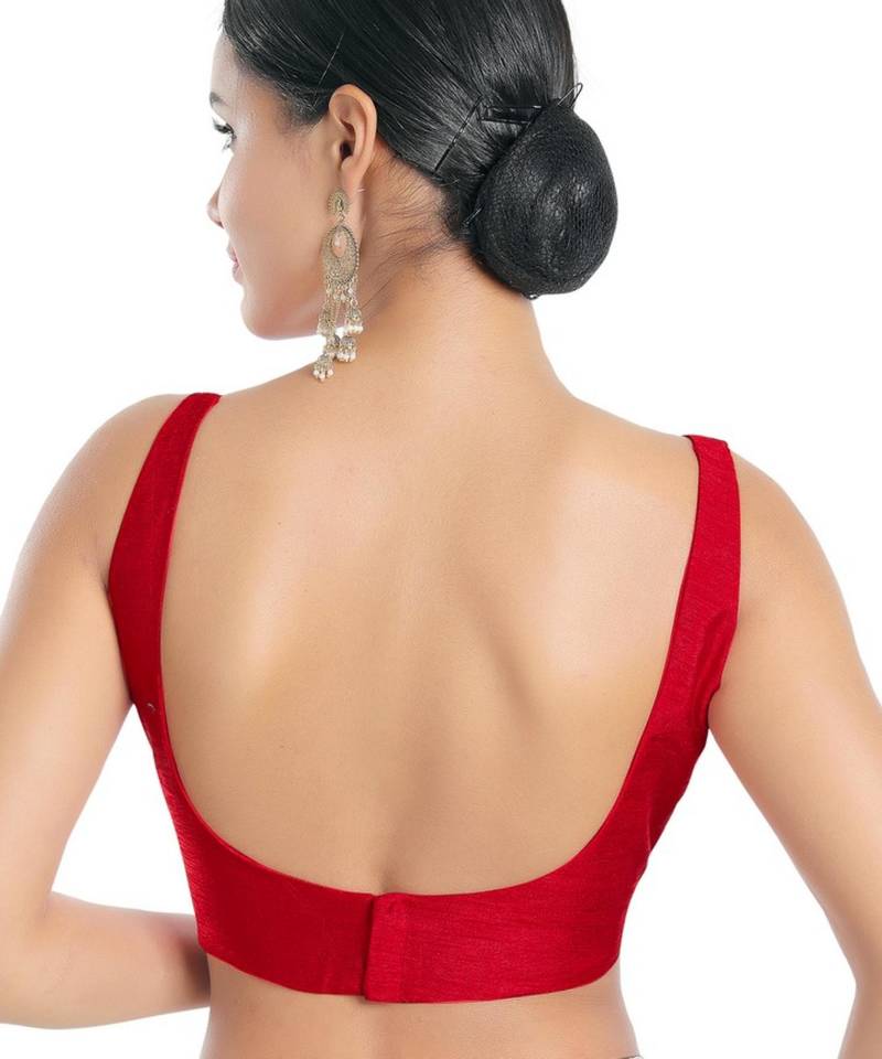 women's dupion silk blend  padded back open sleeveless saree blouse
