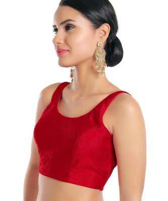 women's dupion silk blend  padded back open sleeveless saree blouse 3