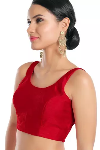 women's dupion silk blend  padded back open sleeveless saree blouse
