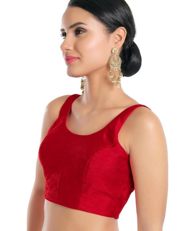 women's dupion silk blend  padded back open sleeveless saree blouse