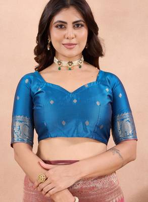 mauve banarasi zari work lichi silk blend traditional saree with blouse 5