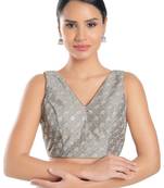 women's jain silk blend  padded back open sleeveless saree blouse