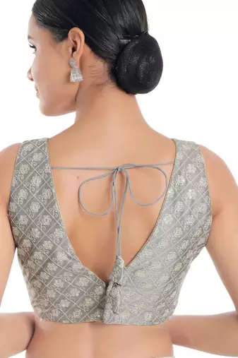 women's jain silk blend  padded back open sleeveless saree blouse