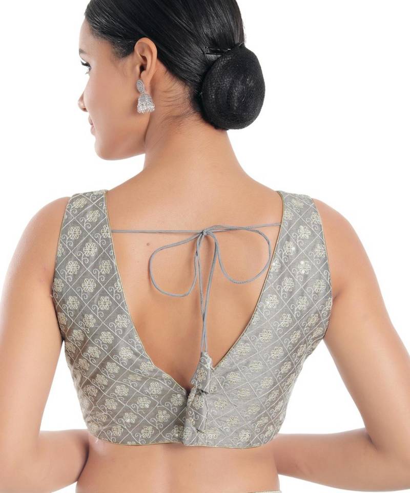 women's jain silk blend  padded back open sleeveless saree blouse