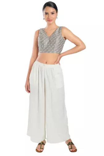 women's jain silk blend  padded back open sleeveless saree blouse