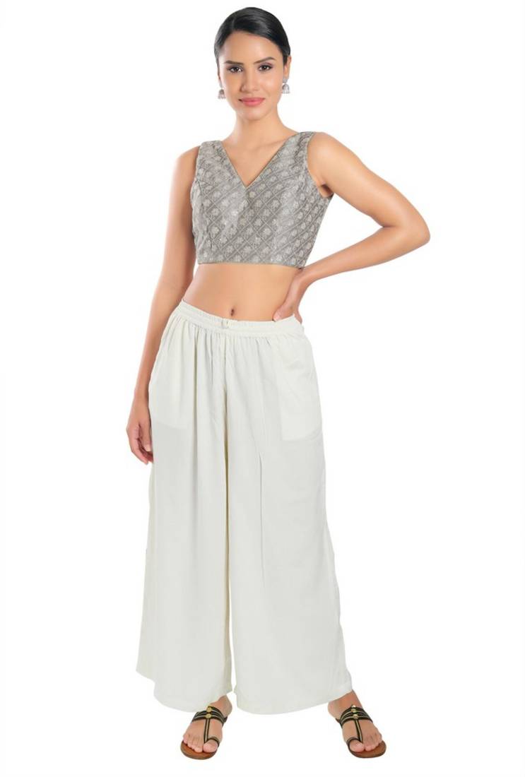 women's jain silk blend  padded back open sleeveless saree blouse