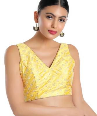 women's jain silk blend  padded back open sleeveless saree blouse 1