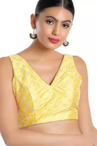 women's jain silk blend  padded back open sleeveless saree blouse