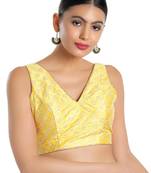 women's jain silk blend  padded back open sleeveless saree blouse