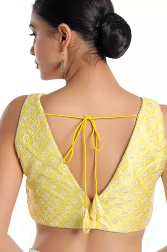 women's jain silk blend  padded back open sleeveless saree blouse