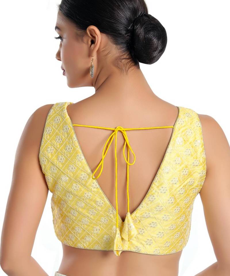 women's jain silk blend  padded back open sleeveless saree blouse