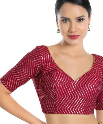 women's silk blend  padded back open elbow-sleeves saree blouse 1