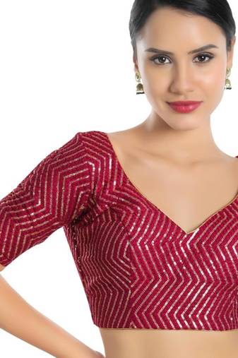 women's silk blend  padded back open elbow-sleeves saree blouse