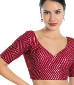 women's silk blend  padded back open elbow-sleeves saree blouse