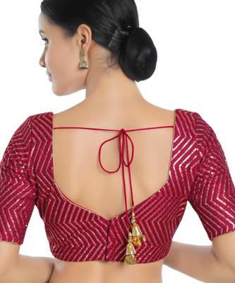 women's silk blend  padded back open elbow-sleeves saree blouse 2