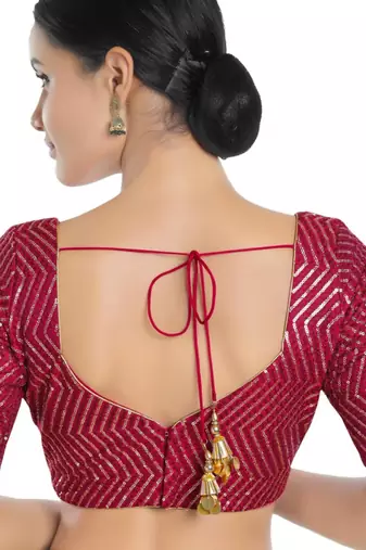 women's silk blend  padded back open elbow-sleeves saree blouse