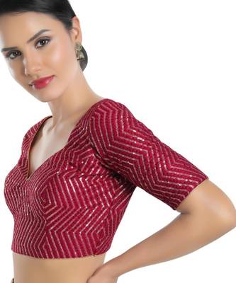 women's silk blend  padded back open elbow-sleeves saree blouse 3