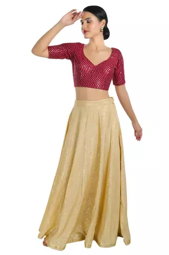 women's silk blend  padded back open elbow-sleeves saree blouse