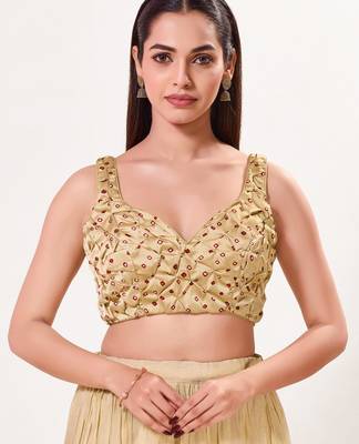 women's satin silk blend  padded back open sleeveless saree blouse 1