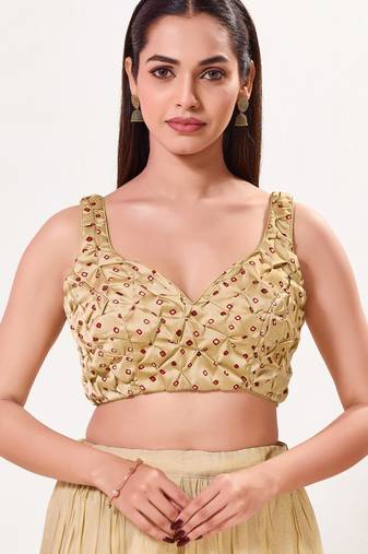 women's satin silk blend  padded back open sleeveless saree blouse