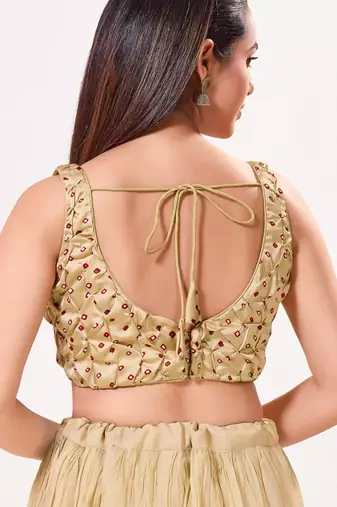 women's satin silk blend  padded back open sleeveless saree blouse