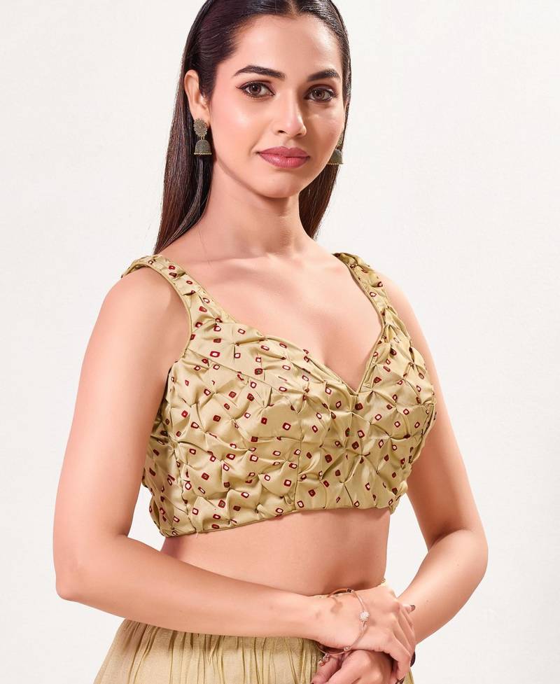 women's satin silk blend  padded back open sleeveless saree blouse