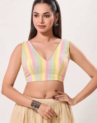 women's cotton padded back open sleeveless saree blouse 1
