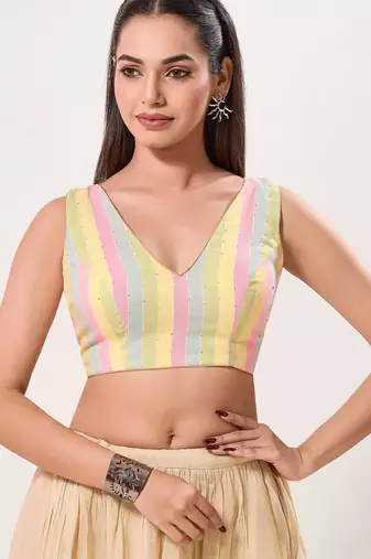 women's cotton padded back open sleeveless saree blouse