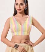 women's cotton padded back open sleeveless saree blouse