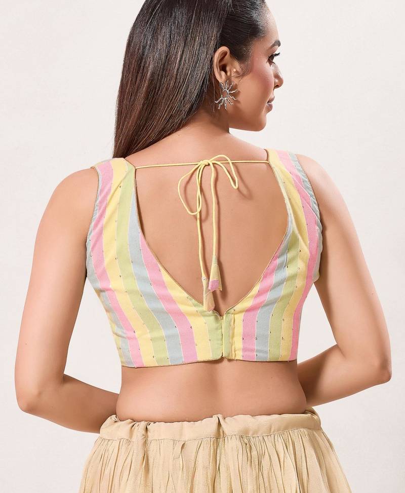 women's cotton padded back open sleeveless saree blouse