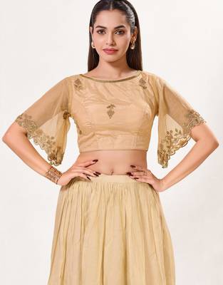 women's net padded back-open half-sleeves saree blouse 1