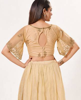 women's net padded back-open half-sleeves saree blouse 2