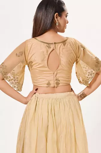 women's net padded back-open half-sleeves saree blouse