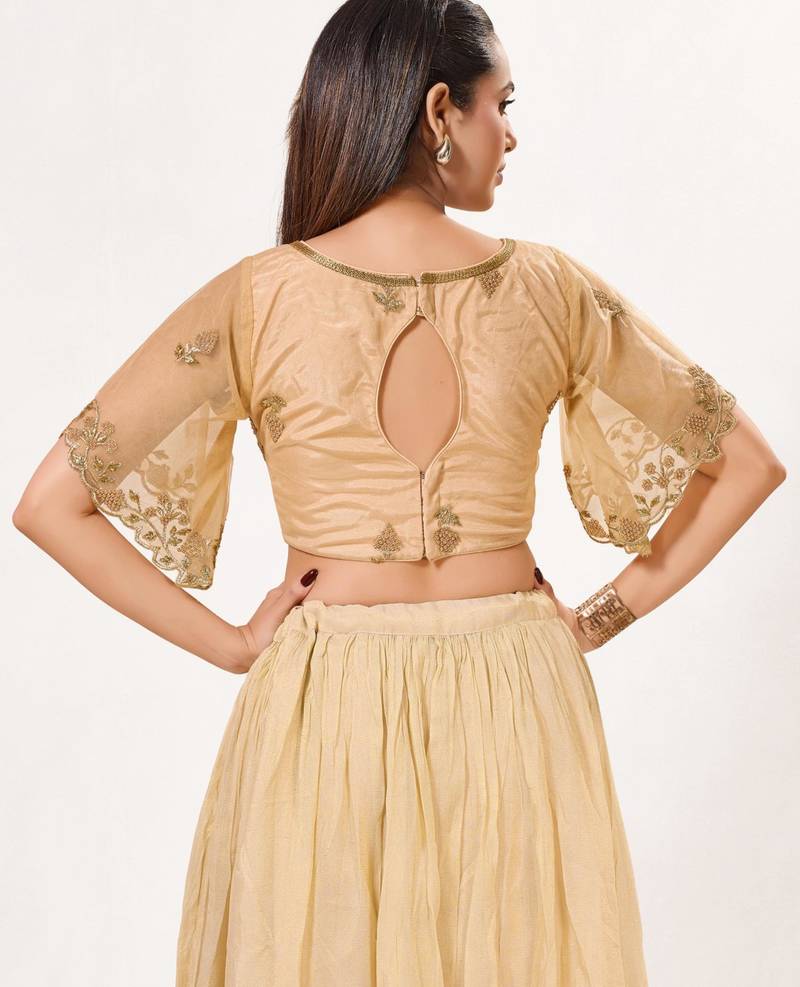 women's net padded back-open half-sleeves saree blouse