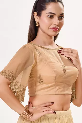 women's net padded back-open half-sleeves saree blouse