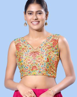 women's computer-work padded back-open elbow-length-sleeves saree blouse 1