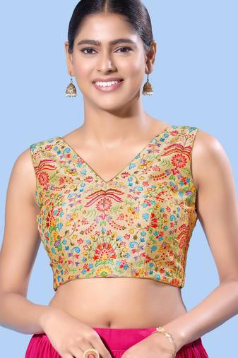 women's computer-work padded back-open elbow-length-sleeves saree blouse