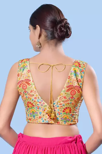 women's computer-work padded back-open elbow-length-sleeves saree blouse